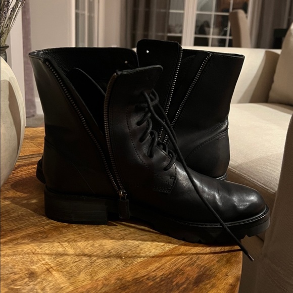 Eileen Fisher Black Leather Combat Boots - Picture 4 of 12